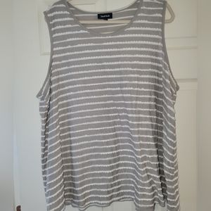 Modcloth Womens Top Plus Size 4XL Sleeveless Gray White Striped Scoop Neck